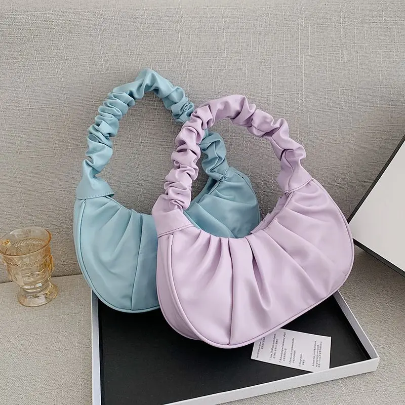 2024Fashion Pleated Handlebags for Women PU Cloud Bags Leisure Armpit Bag Shopping Shoulder Bags Dumpling Handbag Female Hand Ba