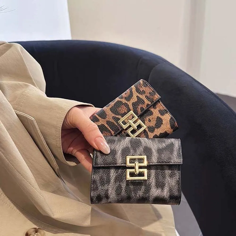 

Портативный кошелек с леопардовым принтом и защитой от брызг воды, текстурированный короткий квадратный кошелек с несколькими картами, мини-сумка для карт из искусственной кожи в корейском стиле на каждый день