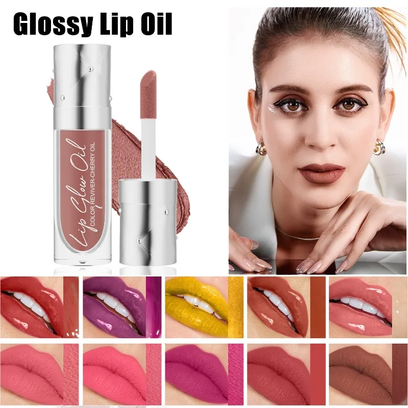 Aceite de brillo de labios con brillo de espejo, fórmula no pegajosa ligera con agua con cuidado hidratante, resistente a la transferencia, desgaste duradero, 10 colores