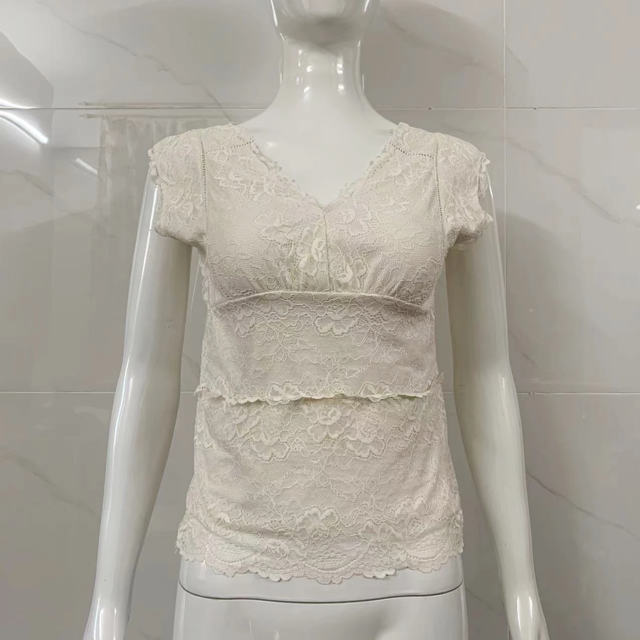 

Heavy Embroidery Lace Patchwork Top Women's Faion Spring Autumn Season 00% Other Material Conents Lace irt