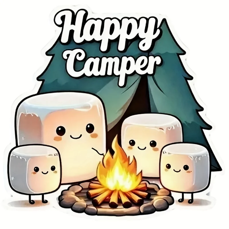 

Милая виниловая наклейка с изображением зефира и костра, мультяшная наклейка для кемпинга, прочная глянцевая самоклеящаяся наклейка для автомобилей, грузовиков, ноутбуков и палаток