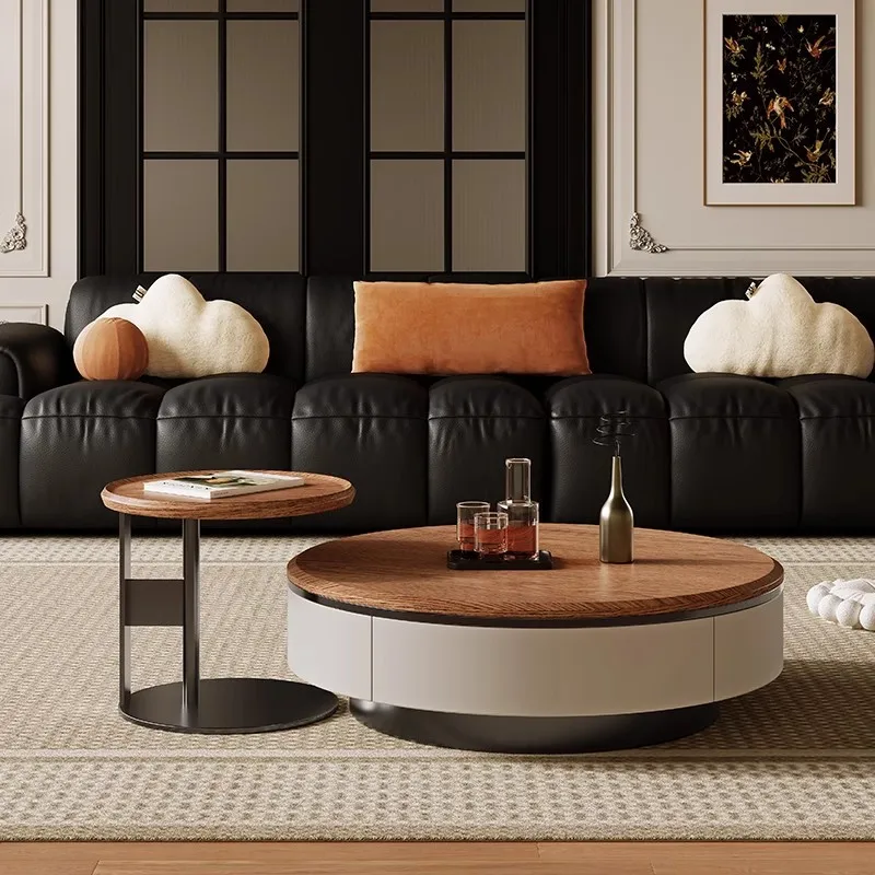 Mueble de TV con mesa de centro redonda de nogal medieval