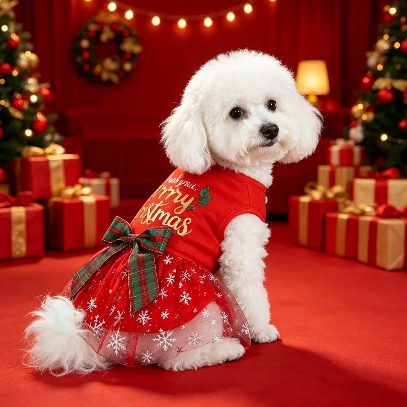 Pet Party Dress Up Props Party Photo Booth Props New Pet Clothing Christmas Day Celebration Party Christmas Dog Mesh Dress