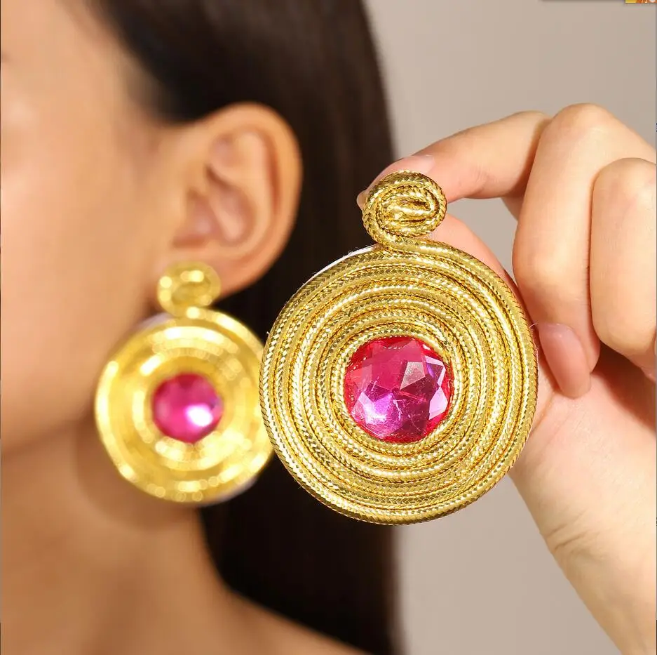 2PCS N Classic Trend Earrings Filled Swirl Round Colored Zircon Stone Dangle Earrings for Women Engagement Wedding Jewelry F1973