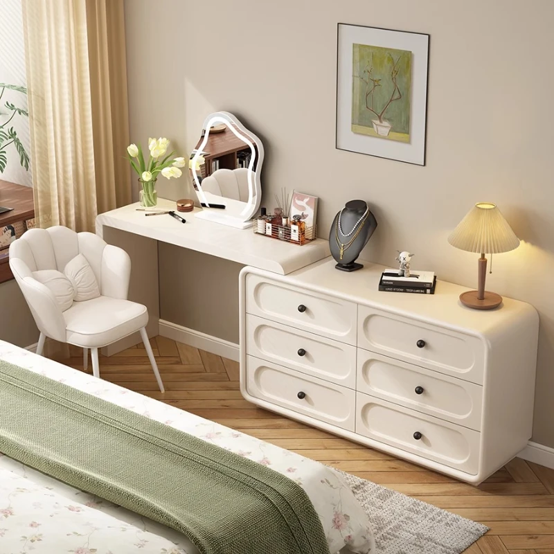 European Cream Dressing Table Storage Light Luxury Desgin Console Vanity Table Modern Drawers Penteadeira Postmodern Furniture