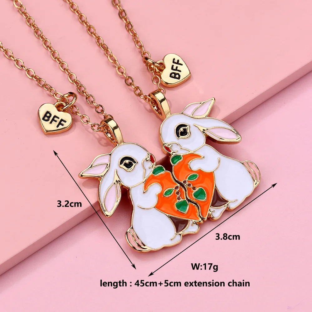 Lovecryst 2 قطعة/المجموعة لطيف الحيوان أرنب عناق الجزر خياطة أفضل صديق قلادة BFF الصداقة مجوهرات هدايا للفتيات #2