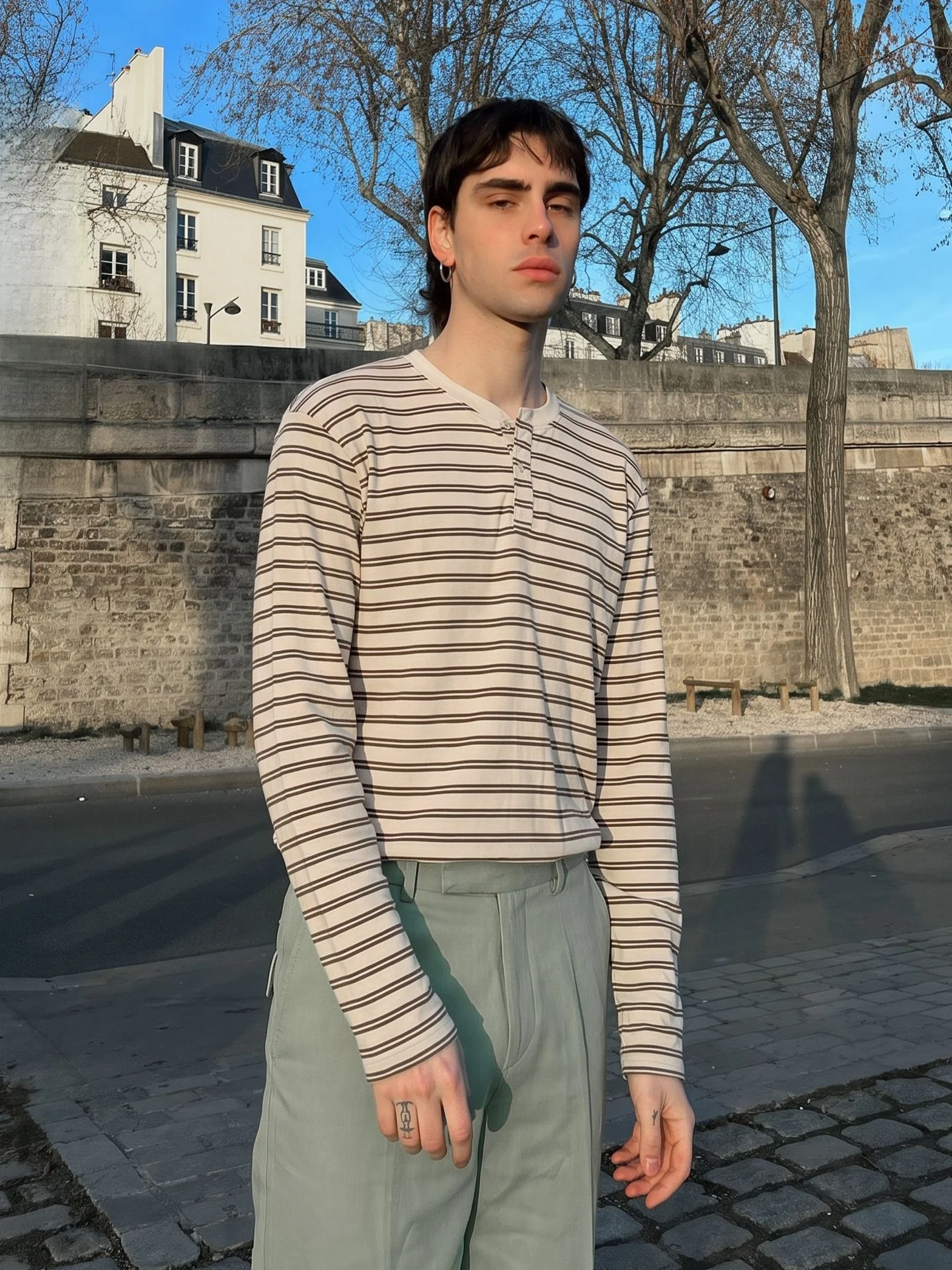 T-shirt à col Henley rayé, sty - Vintage Collection avis et prix
