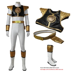 Tommy Oliver Cosplay Halloween Superhero Rangers Costume Zentai Jumpsuit White Tyranno Soldier Uniform Battle Armor Bodysuit