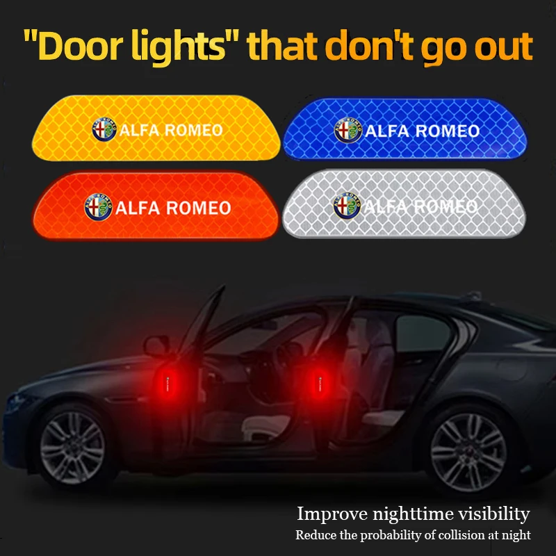 4PCS Car Bumper Reflective Stickers Reflective Warning Decals For Alfa Romeo Giulia Stelvio 156 Tonale Brera Giulietta Disco Vol