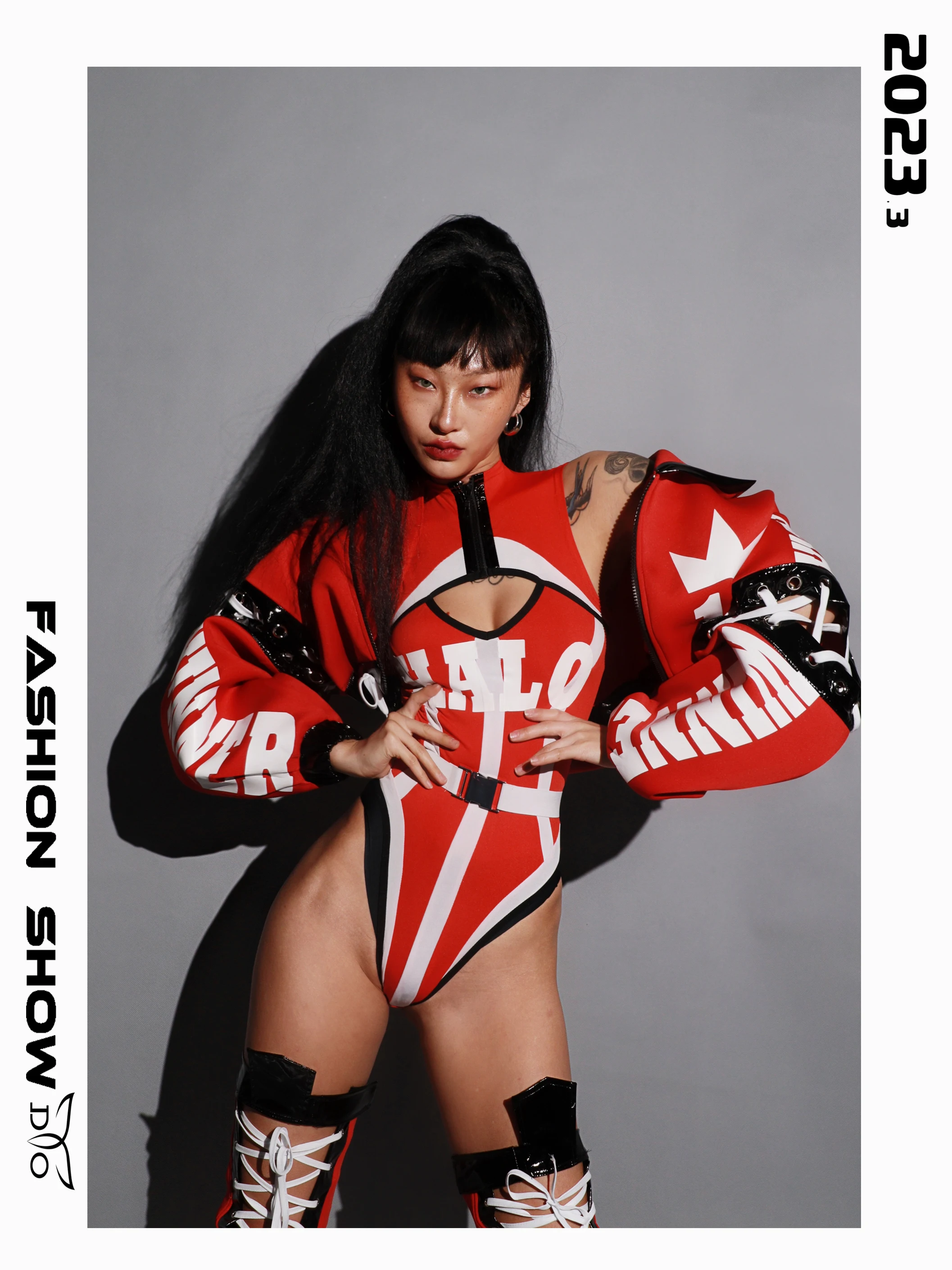 Nightclub Bar Gogo Dancer Outfit Red Jacket Bodysuit Drag Queen Costume Adult Jazz Dancing Clothes Party Rave Clothingyj912