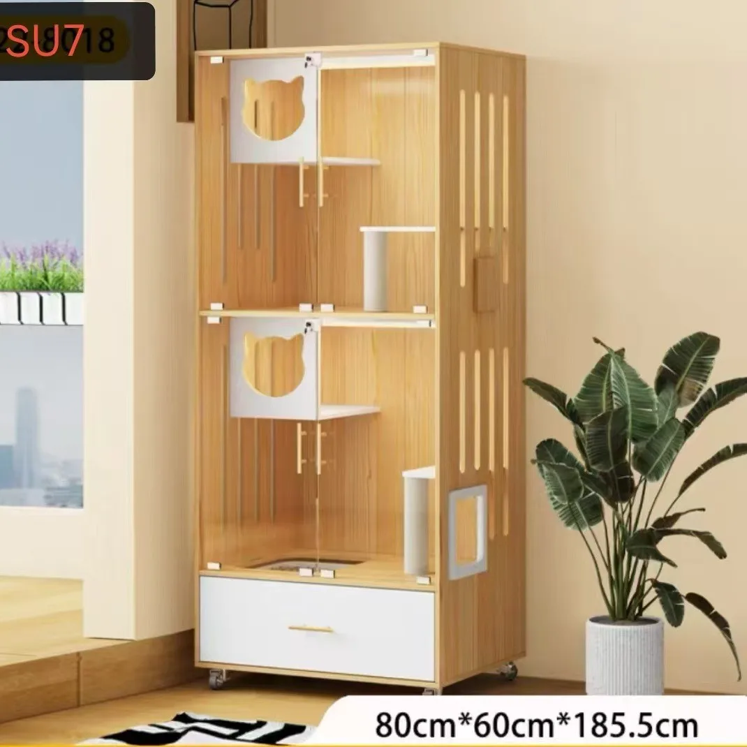 New Luxury Wood 2-Layer Cat Villa-Household Rectangular Cat Cabinet & Cage With Waterproof Nest Indoor Big Cat House Breeding