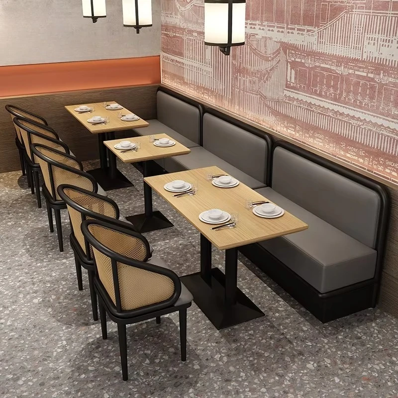 Theme Restaurant Western Restaurant Woven Rattan Sofa Dining Booth Coffee Shop Milk Tea Shop Table and Chair Combination