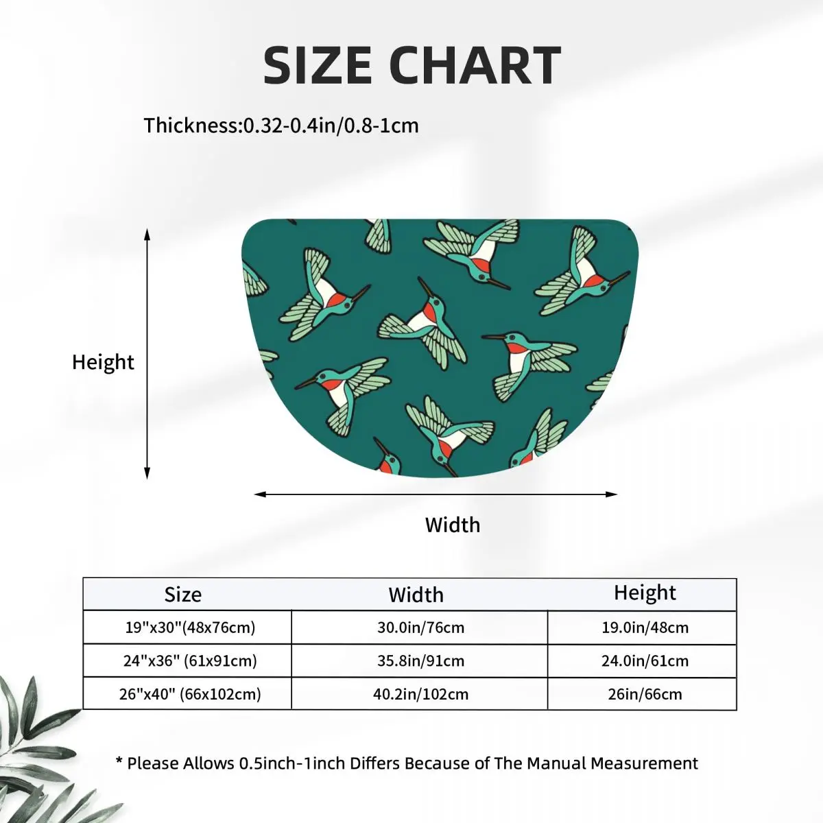Hummingbird Pattern Soft Flannel Half Round Doormat Non Slip Bathroom Mat Absorbent Floor Carpet for Home Bedroom