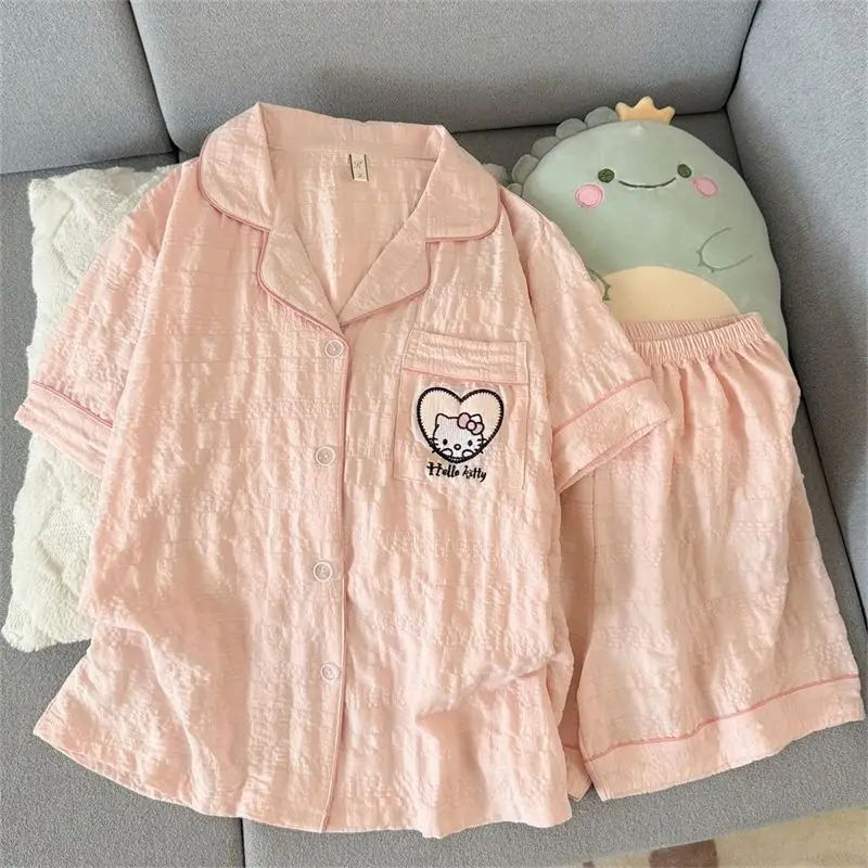 Sanrio Hello Kitty Sleepwear Women Summer Pijama Short Sleeve Shorts Nightwear Cute Pajamas Soft Negligee Homewear Two Piece New