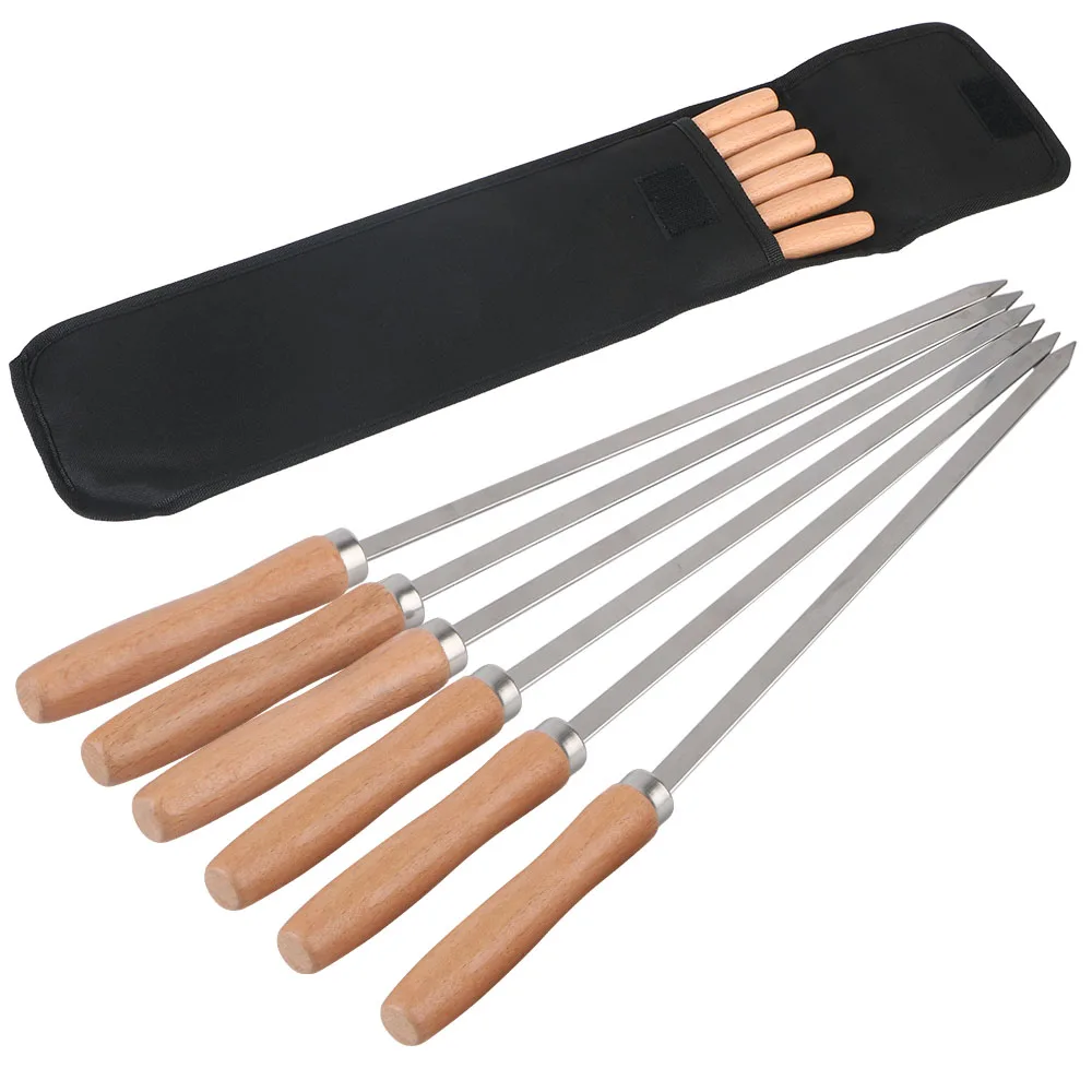 

6Pcs BBQ Skewers Outdoor BBQ Tools Professional Grilling BBQ Skewer 340 Stainless Steel BBQ Long Skewers