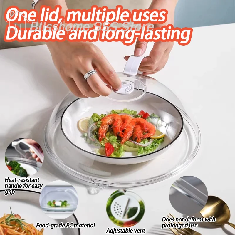 【S】Microwave Food Splash Proof Cover, Household Oven Heating Cover, Plate Transparent Cover, Handle, Cooking Utensils