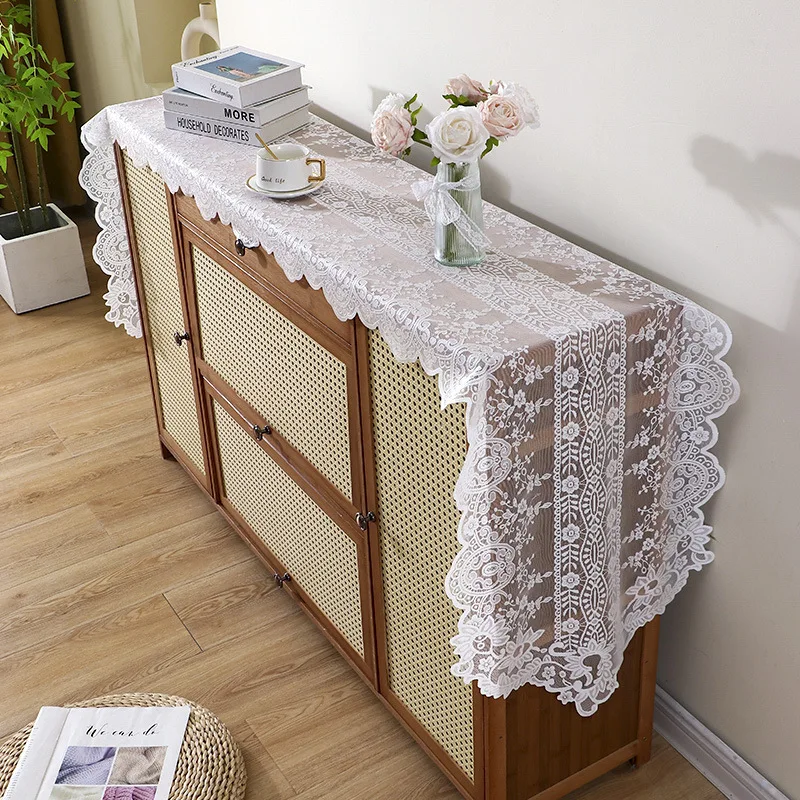 

Table Runner White Lace Glass Yarn Rectangle Table Cloth Hollow Out Europe Embroidered Dining TableCloth Romantic Dust Cover