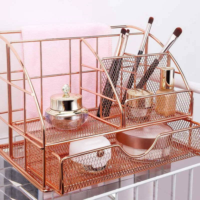 Desk Organizer For Women, Mesh Office Supplies Accessories Caddy With Drawer For Home Office Desktop Organization