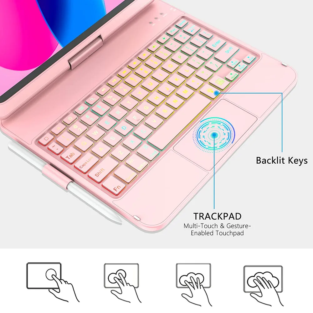 Imagem -03 - Magic Touchpad Keyboard Case para Ipad Teclas Retroiluminadas 360 Trackpad Rotatable Ipad 10th Gen 10.9 A2696 A2757 2023