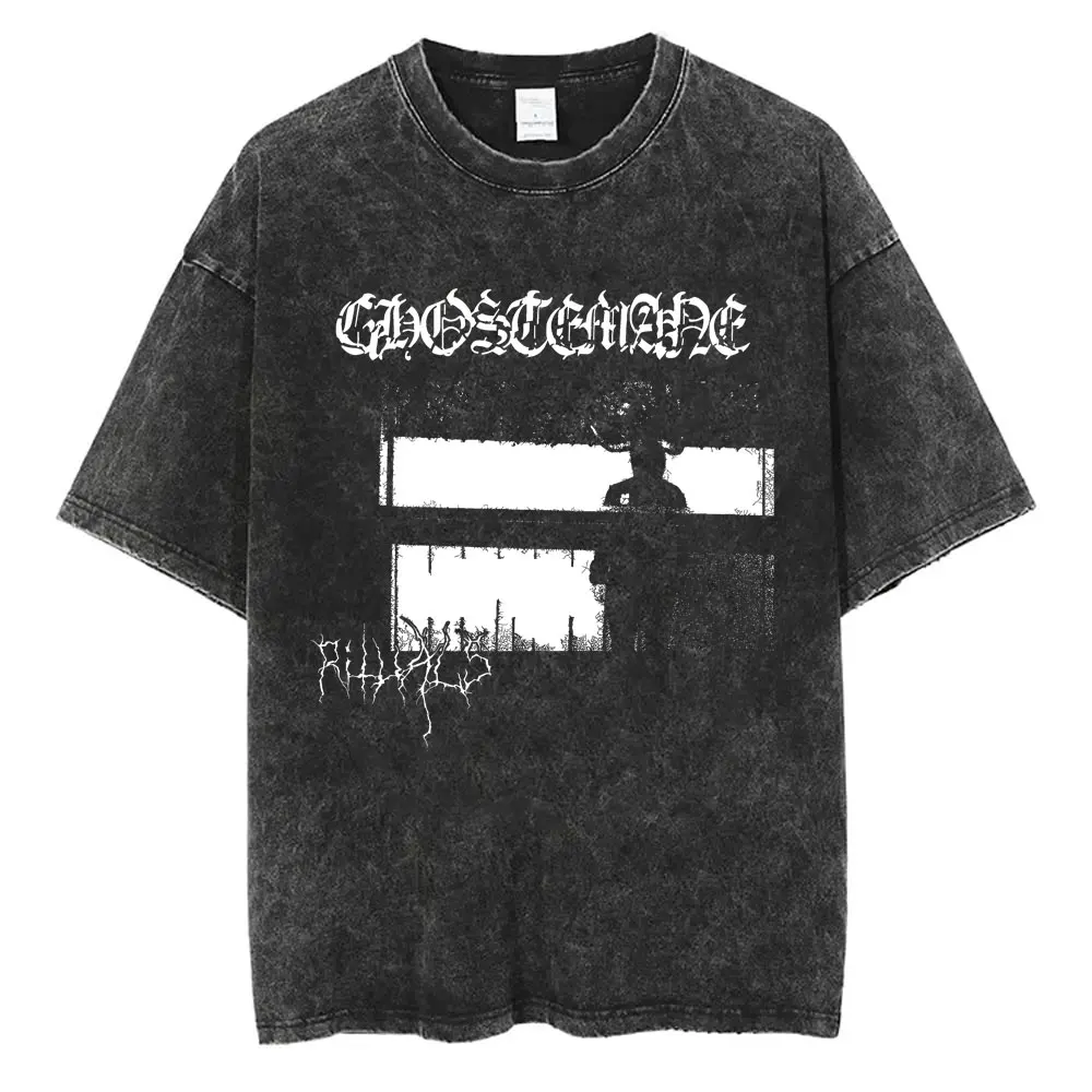 Ghostemane Gedruckt Gewaschen T-shirt Männer Casual Gothic Übergroßen Streetwear Männer Hip Hop Y2K Rap Rock Trap Metall Tops T-shirts