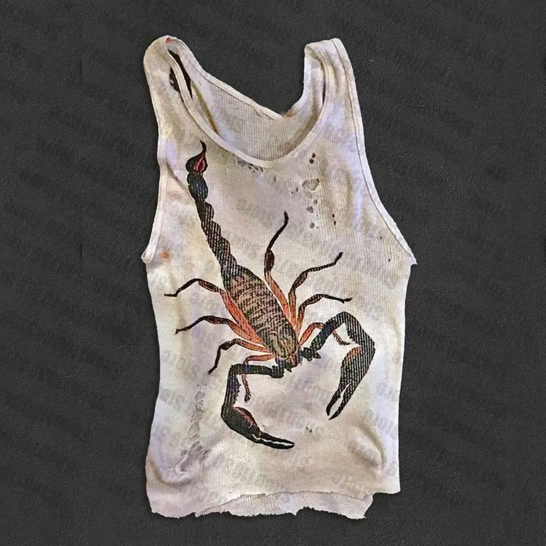 Sleeveless Sexy Tank Top for Women Ribbed Knit Vest Streetwear Aesthetic clothing Scorpion Print Print  female crop top women