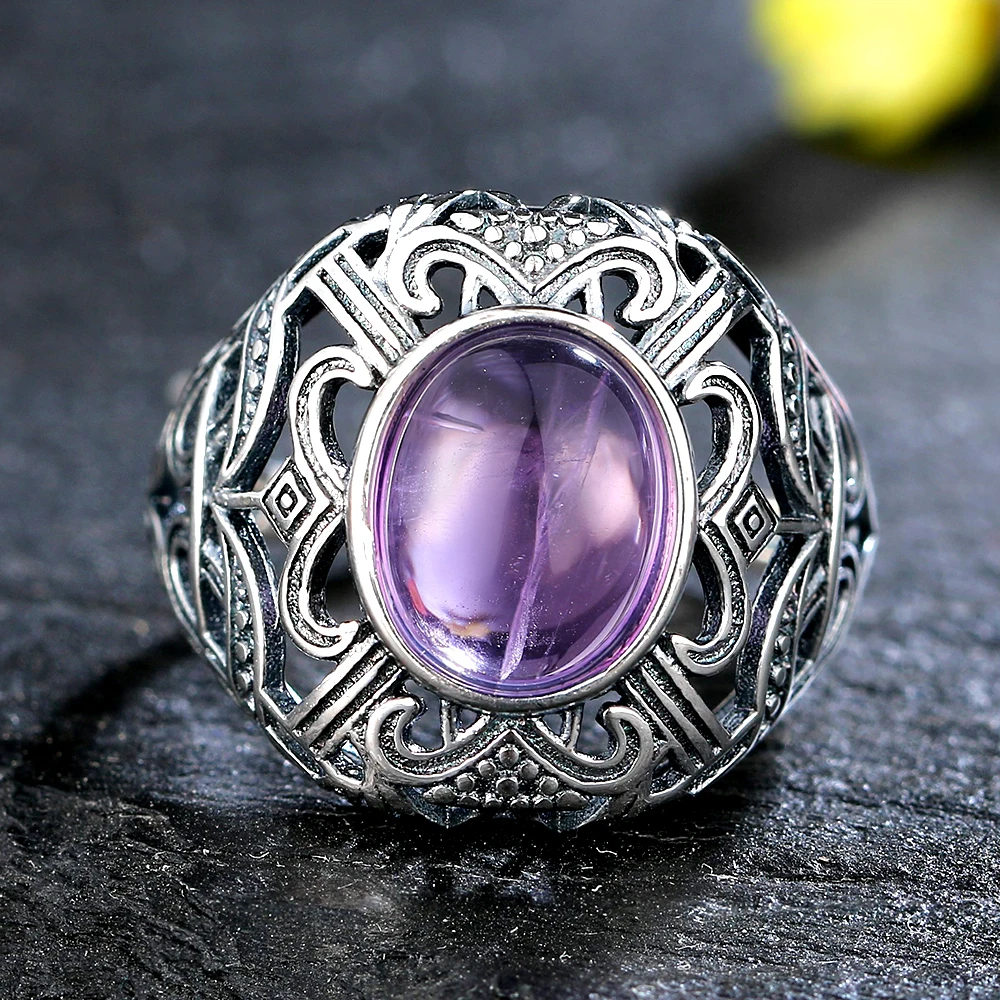 Natural Amethyst Gemstone Rings Vintage Retro Fine Wedding Engagement Anniversary Women Men Jewelry Gifts Wholesale