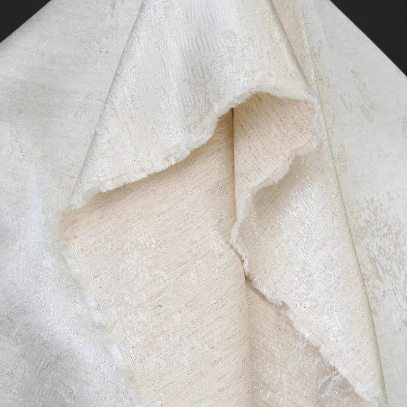 Beige Cotton Linen Jacquard Fabric Women's Dress Fabric High End Creative Artistic Structured Breathable Clothing Fabric