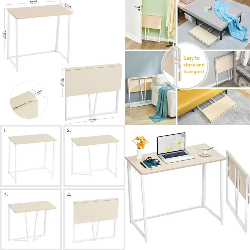 

Compact Folding Desk for Small Spaces - Oak Finish, Easy Assembly, Ideal for Home Office or Study Area