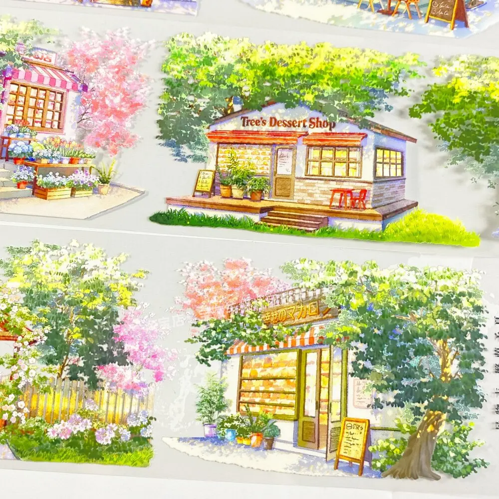 Summer Shade Tree Flower Modern Scenery Washi Tape PET Sticker for Journaling Scrapbooking DIY