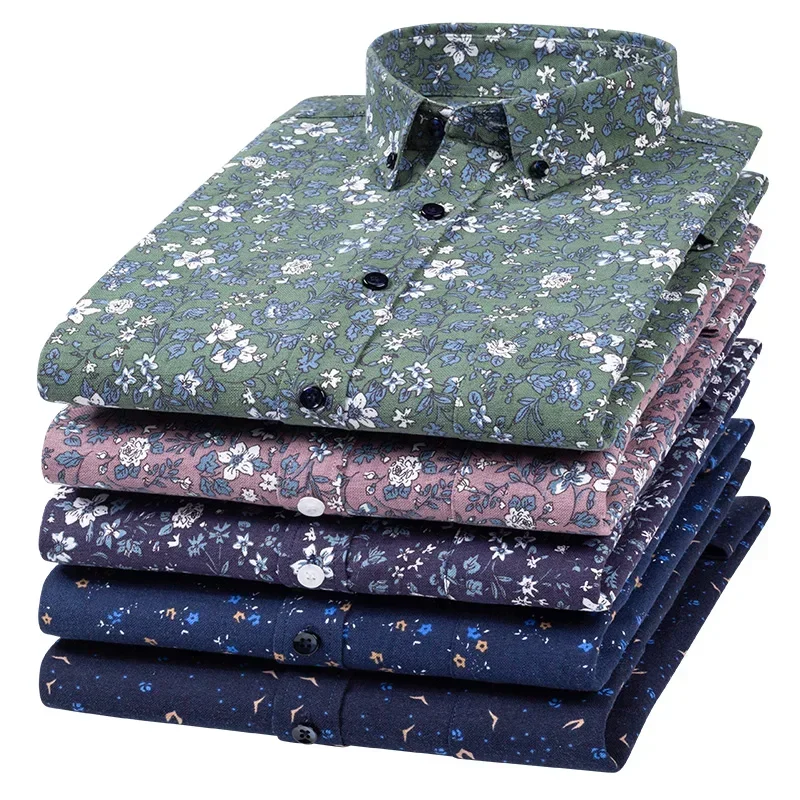 Big Size 100% Cotton Casual Long-Sleeve Shirts for Men Oxford Print Striped Tops Social Slim Fit Shirt Vintage Fashion Clothes