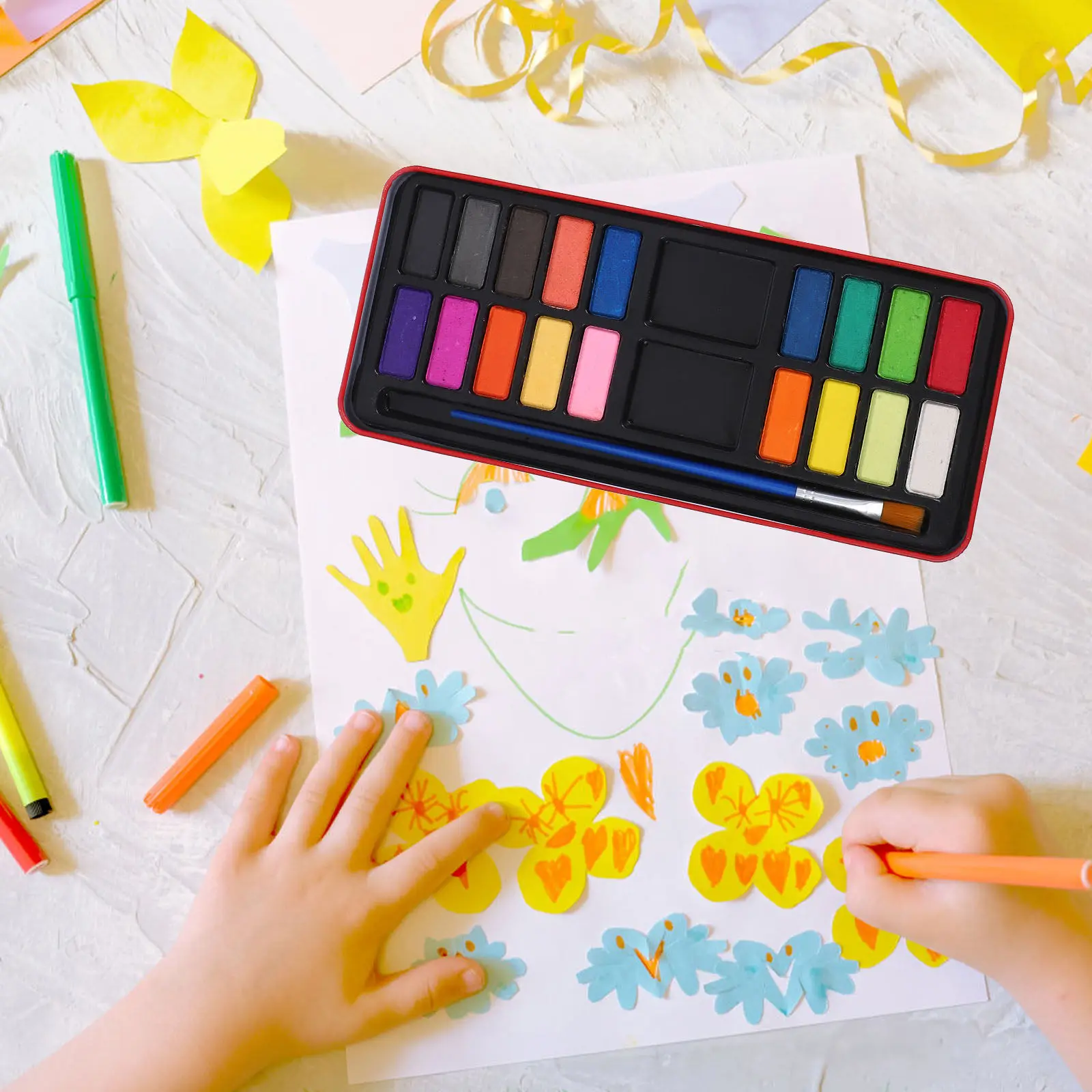 18 Colors Watercolor Paint Set Travel Friendly Portable Solid Paints in Metal Tin Ideal for Sketching Painting Illustration