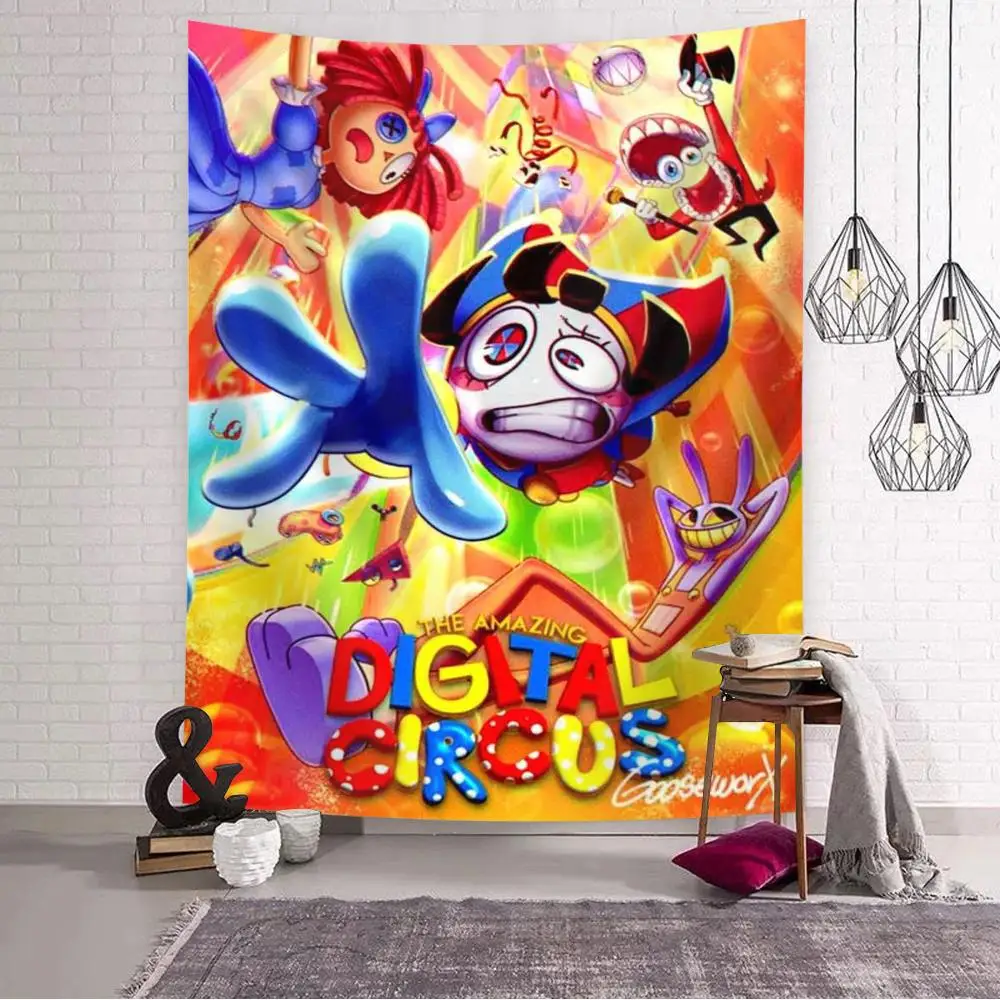 A-Amazing D-Digital Circus Tapestry Aesthetic Wall Tapestry Hanging Decor Microfiber Fabric Poster for Bedroom Living Room Home