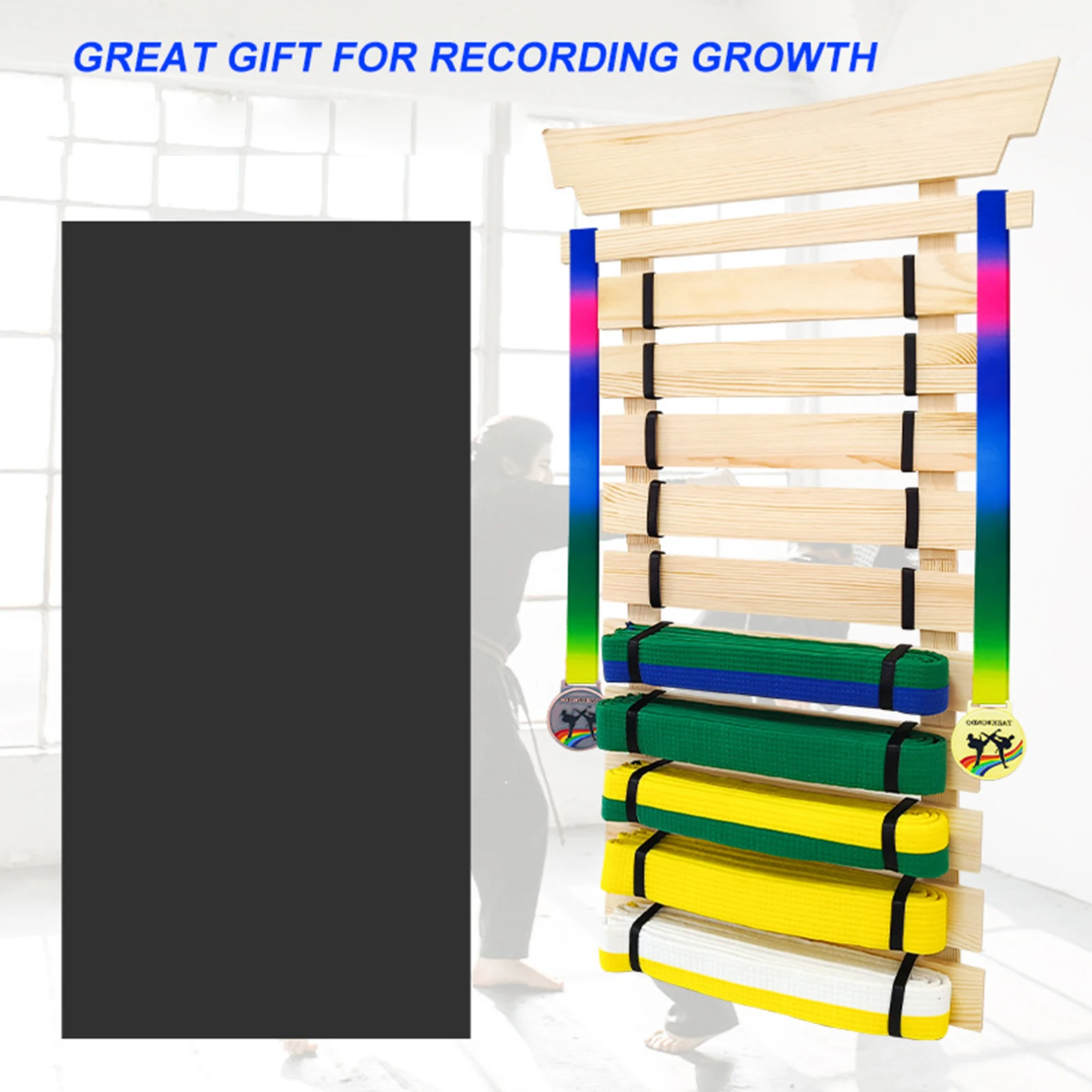 Upgraded Wood Karate Belt Display Rack Wood Foldable 10 Belt Martial Arts Display Hanging Rack Holder for Kids Adults Gifts