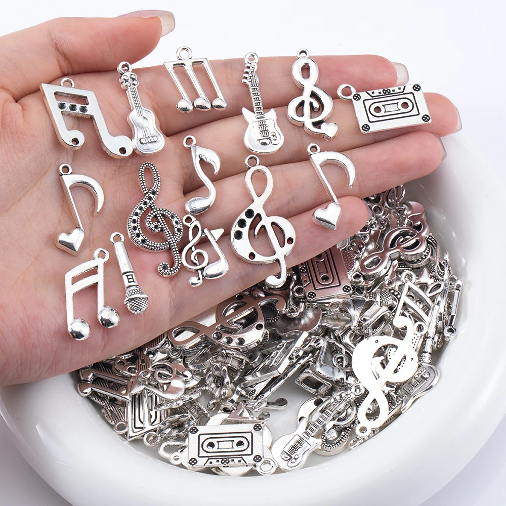 50g Alloy Retro Musical Note Series Fashion Charms Various Mixed Pendants for DIY Bracelet Necklace Jewelry Making Accessories