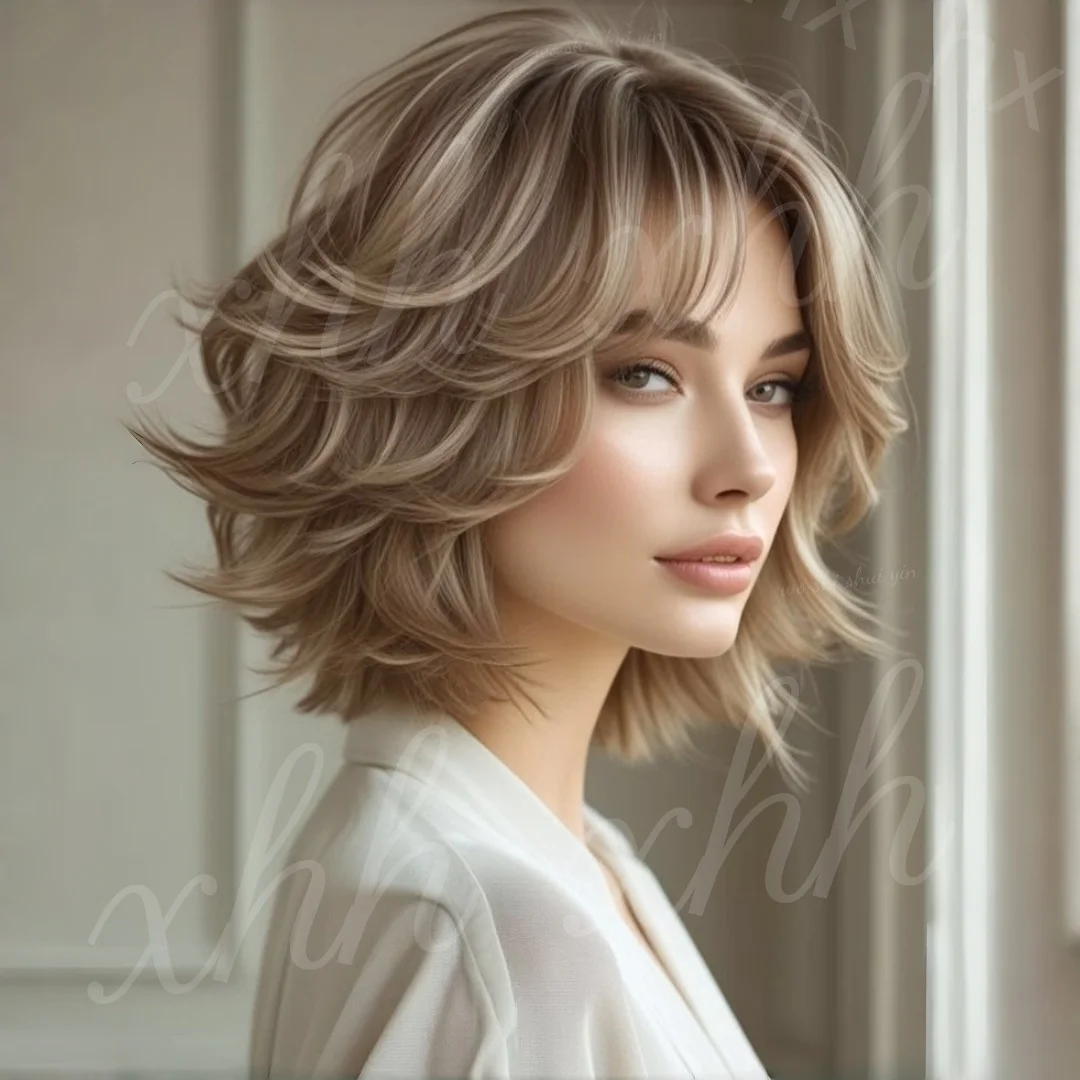Natural HD Lace Wig 24Inch Pre-Plucked Highlight Blond Wave with Bangs for Women Transparent Lace Frontal Versatile Hair Wig