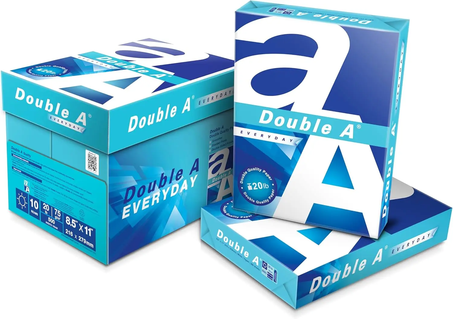 

Double A Everyday Copy & Multipurpose Paper, Letter 8.5x11, Bright White, Smooth Finish for Inkjet & Laser Printers, Acid-Free