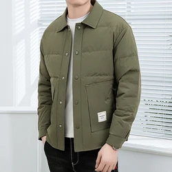 Chaquetas de plumón de pato blancas para hombre, Abrigo acolchado ligero y cálido con cuello de piel, Color sólido, 90%