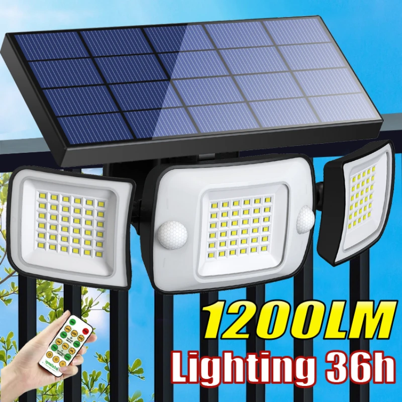 1200lm高出力ソーラーledライト太陽光屋外強力屋外人感センサーソーラーランプガーデンパティオパス壁庭ランプ