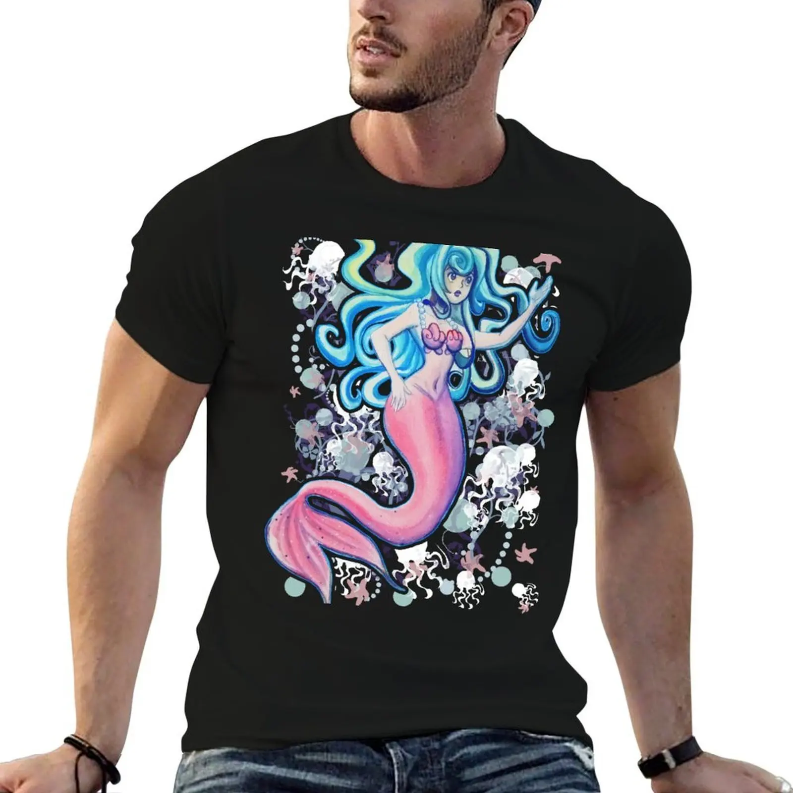 Pink Tailfin Mermaid T-Shirt t shirt custom print man graphic t shirt man t shirt heavy cotton T-shirt