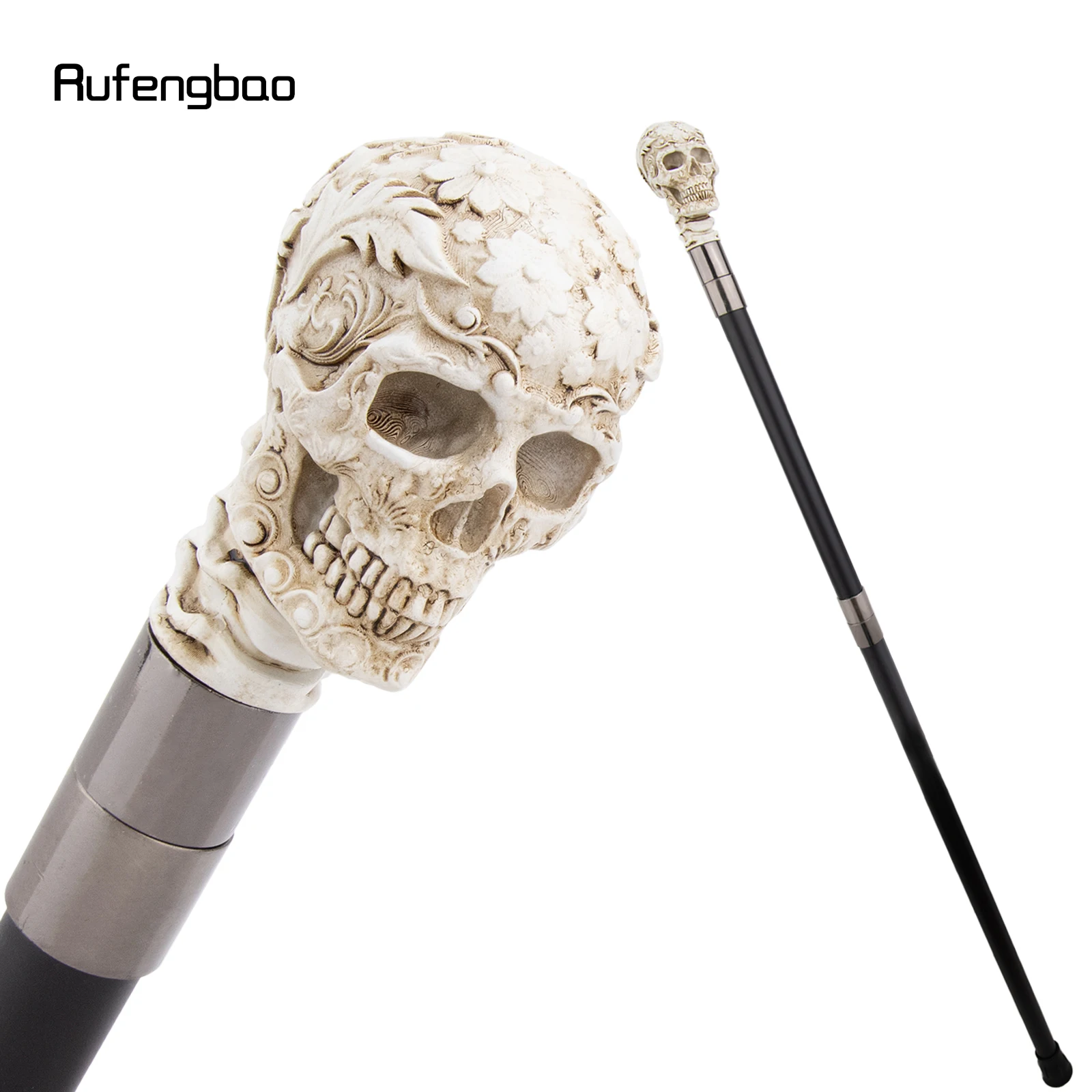 الأبيض الراتنج روز زهرة الجمجمة رئيس قصب الزخرفية Cospaly قصب هالوين الصولجان العصا Crosier أداء المرحلة قصب 94 سنتيمتر