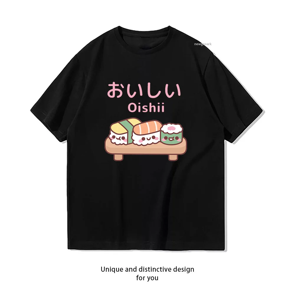Cute Plate of Japanese Sushi Oishii T-shirt Woman Man Casual Cotton Graphic T Shirts Adult O-neck Tops Tee Short-sleev