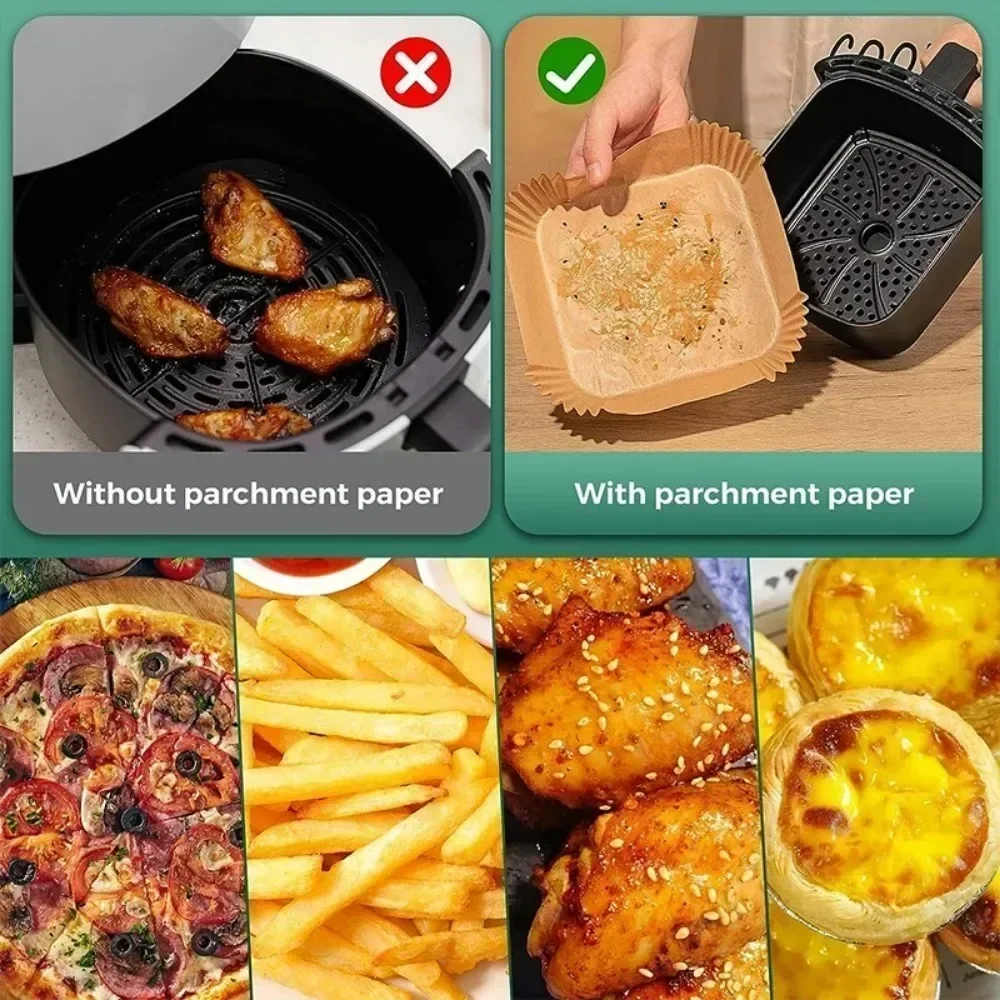 Kitchen Utensils Air Fryer Paper Kitchens Accessories Disposable BBQ Plate Non-stick Pad. Square Round Pastry Molds 50/30 Pieces