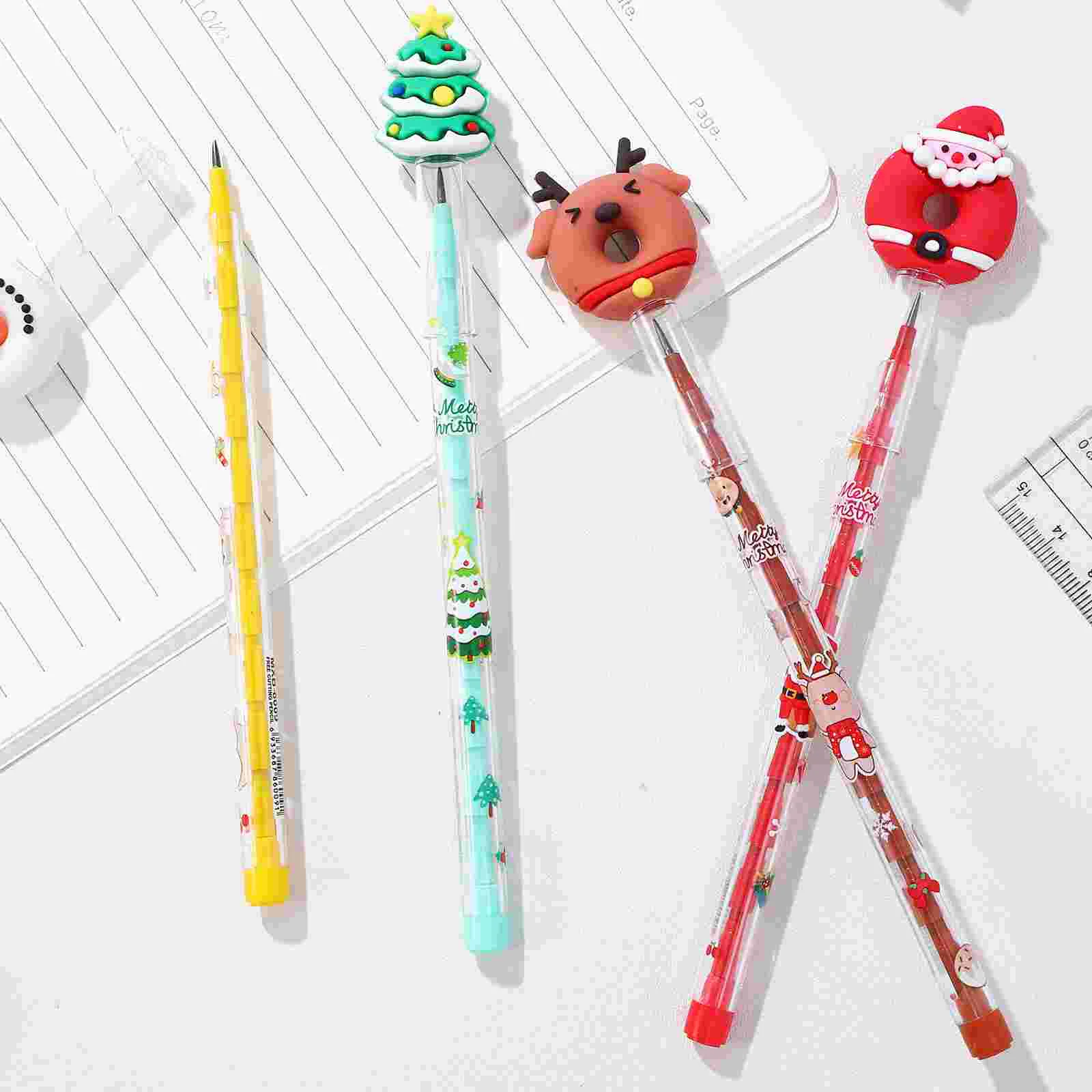 Crayons de Noël multi-points, fournitures de bureau, plastique festif stationnaire pour enfants, fille en vrac, thème de Noël, 16 pièces