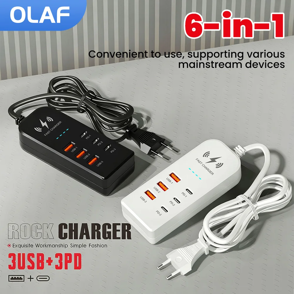 6 in 1 Power Strip Charger USB Type C Charger Fast Charging 