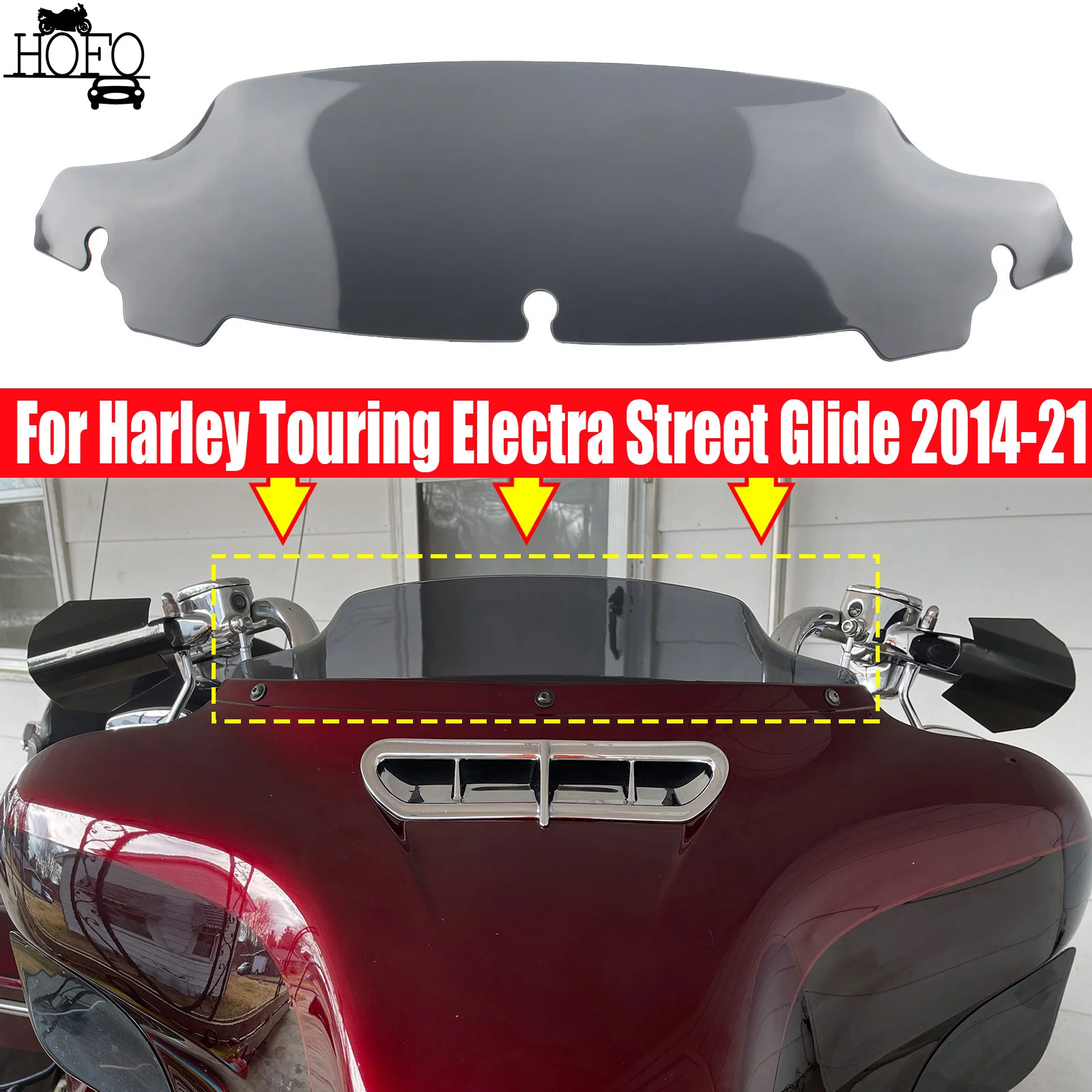 7' Motorcycle Wind Splitter Windshield Windscreen Front Glass For Harley Touring Electra Street Glide 2014-21