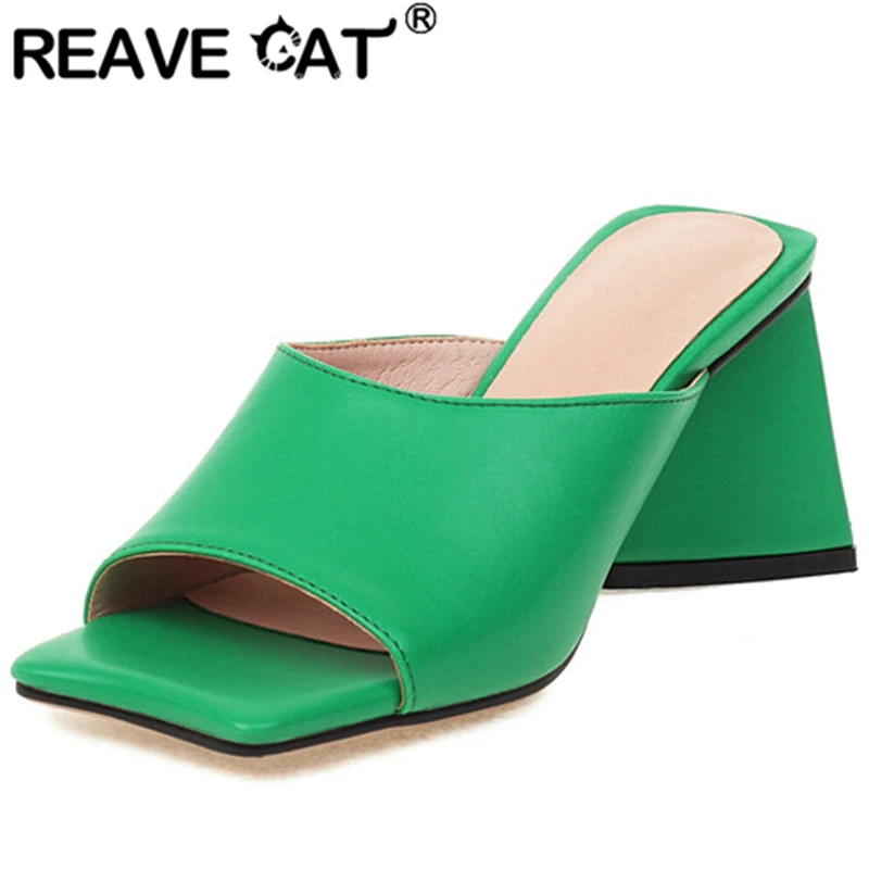 REAVE CAT Fashion Sandals Women Peep Toe Abnormal Heels Size 34-43 Orange Yellow Concise Summer S3338