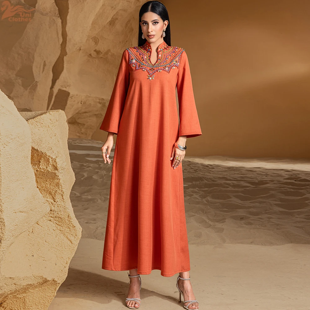 Dubai Abaya di Lusso Che Borda Abito Musulmano Eid Mubarak Djellaba Donne Maxi Abito Da Sera Del Partito Turchia Caftano Femme Musulmane Robe