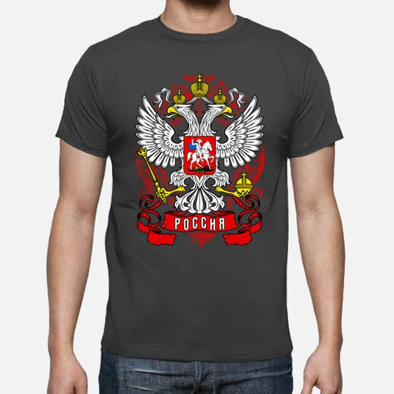 Russian Courtry Emblem Double-headed Eagle Coat of Arms T-Shirt 100% Cotton O-Neck Short Sleeve Summer Casual Mens T-shirt