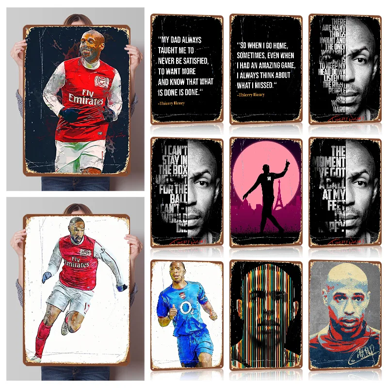 Pósteres de Metal de fútbol de Thierry Henry, arte de pared personalizado, carteles de Metal Retro Vintage para decoración moderna del hogar Mancave, casa de lujo
