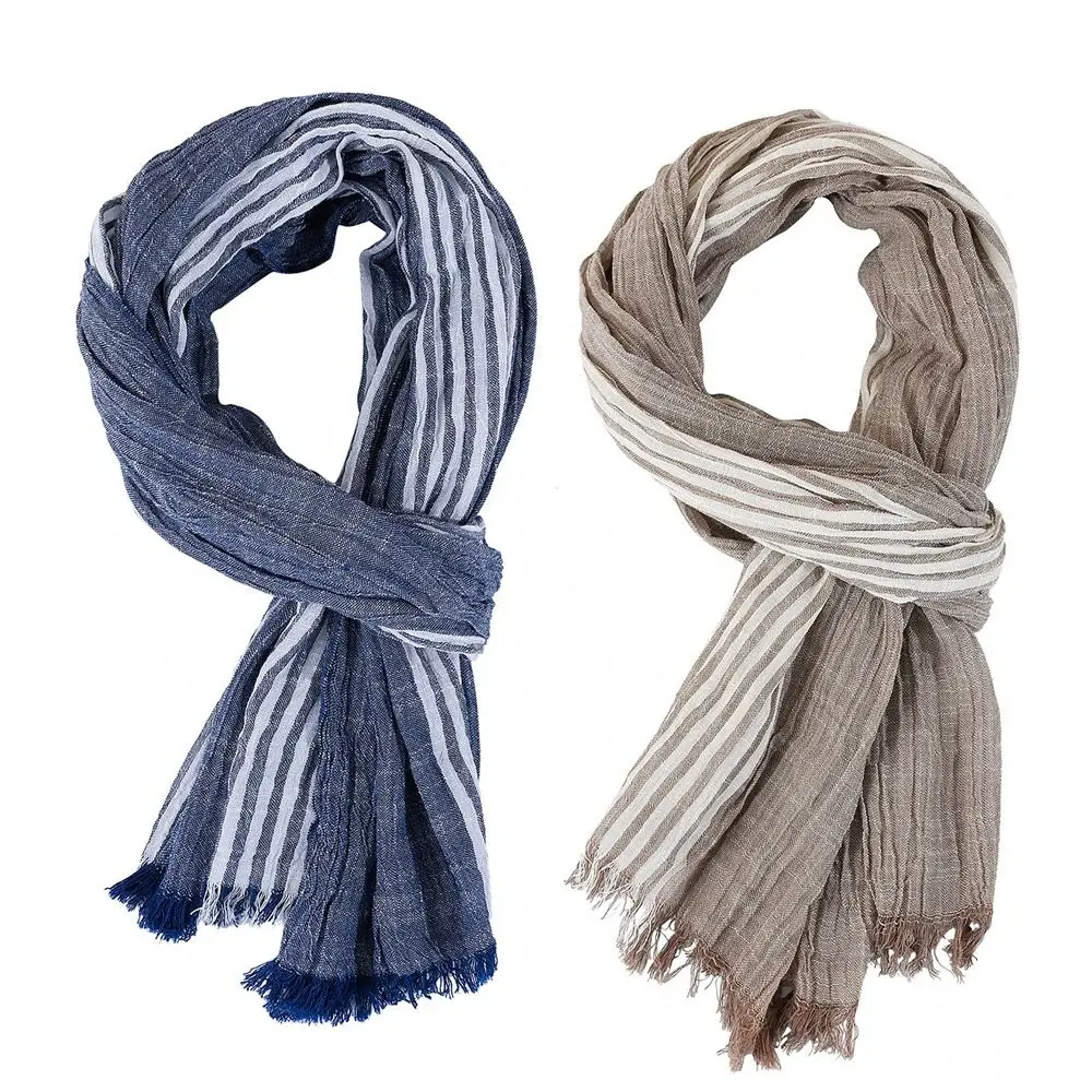 Luxury Cotton Linen Yarn-dyed Winter Men Scarf Soft Autumn Winter Warm Long Shawl Bufanda Tassel Male Accessories